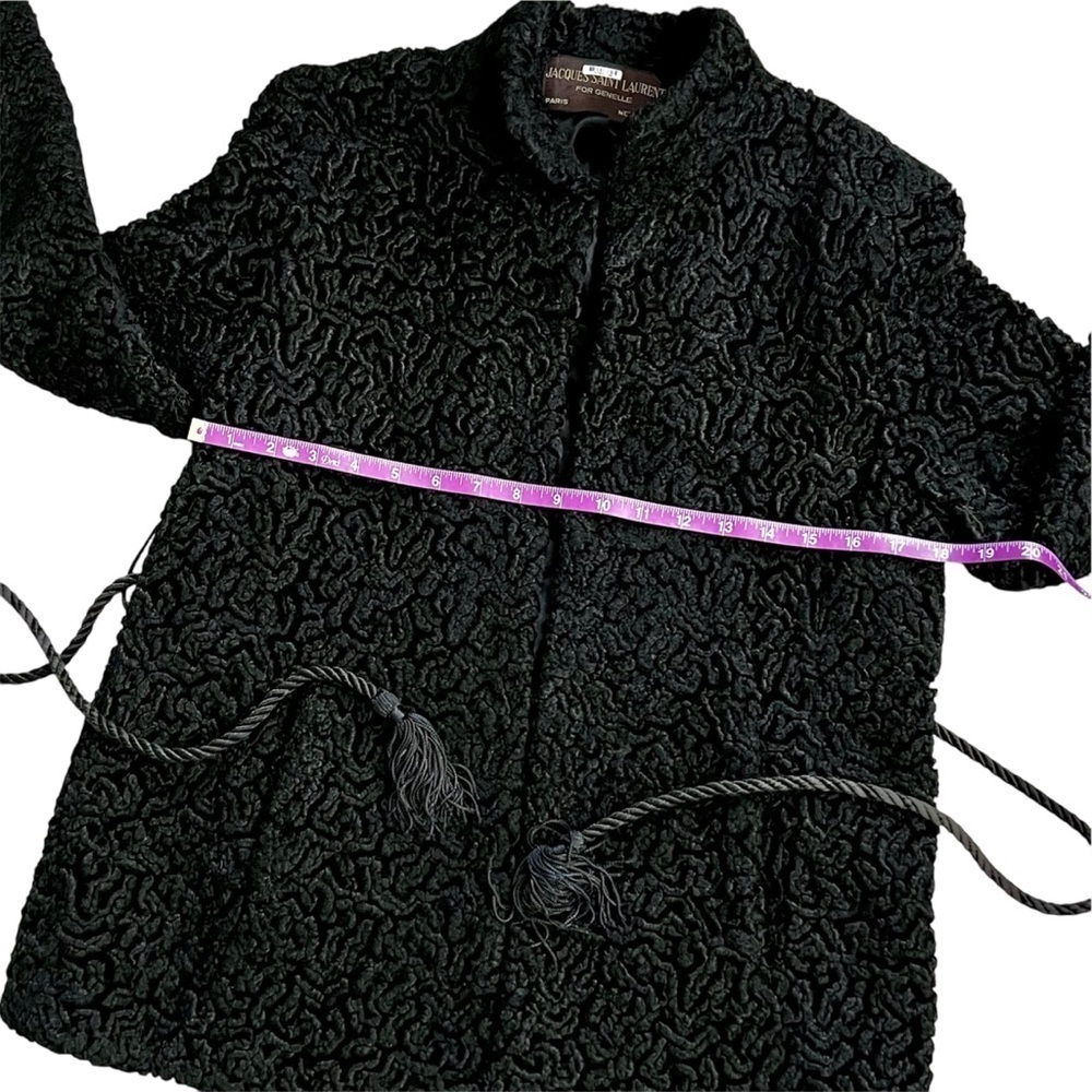 Rare Vintage Jacques Saint Laurent Black Faux Fur Coat with Tie Size M - Picture 13 of 17